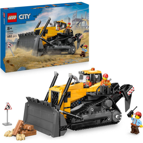 Lego City - Bulldozer giallo - Lego 60466 3 minifigure, mattoncini aggiuntivi e segnali stradali Anni 8+ 682pz