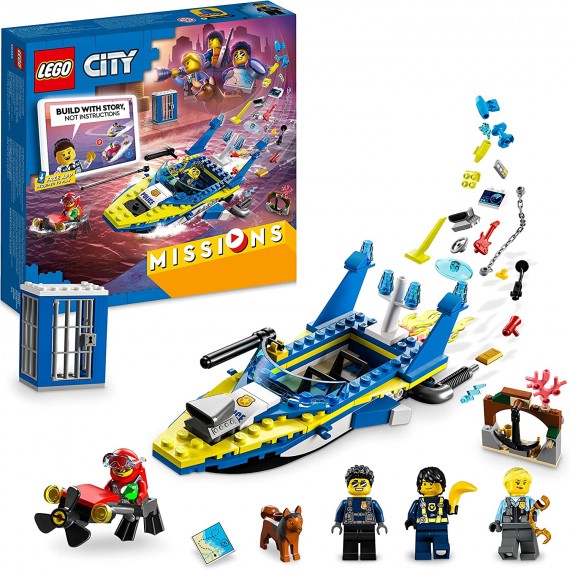 Lego City - Missioni investigative della polizia marittima - Lego 60355 Barca Giocattolo e 4 Minifigure ANNI 6+