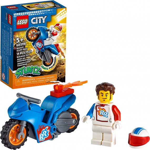 Lego City Stuntz - Stunt Bike razzo - LEGO 60298 Meccanismo a Spinta e Minifigura Pilota Rocket Racer ANNI 5+