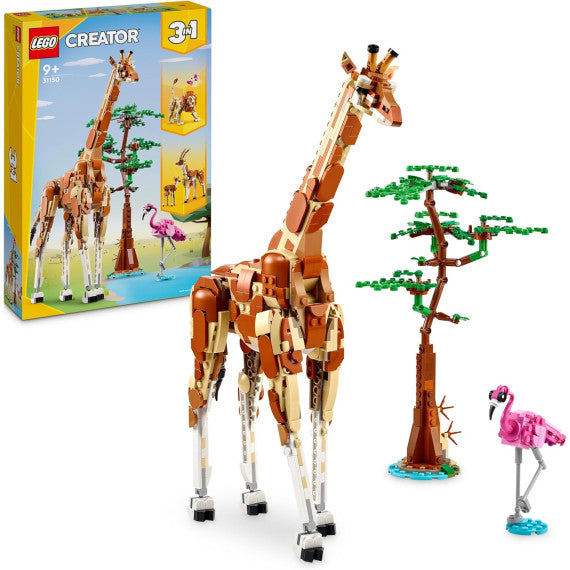 Lego Creator 3 in 1 - Animali del safari - Lego 31150 Giraffa e Fenicottero in 2 Gazzelle o in Leone e Farfalla 780pz Anni 9+