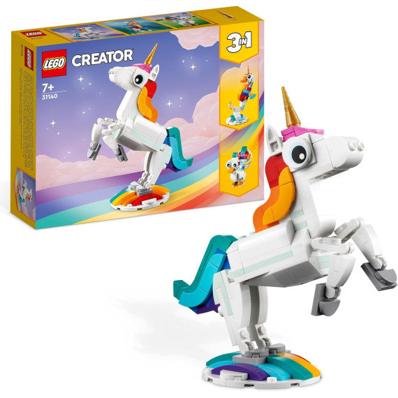 Lego Creator 3in1 - Unicorno magico - Lego 31140 si Trasforma in Cavalluccio Marino o in Pavone 145pz Anni 7+