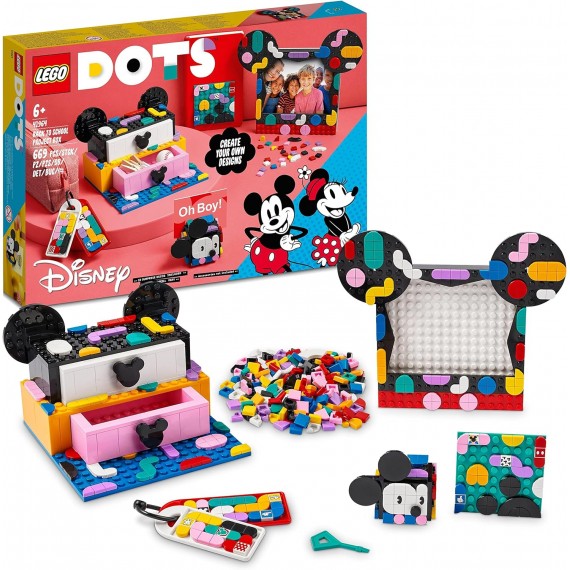 Lego Dots Disney - Il KIT Back to School di Topolino e Minnie LEGO 41964 Portagioie,Portafoto,Bacheca e Patch Adesiva ANNI 6+
