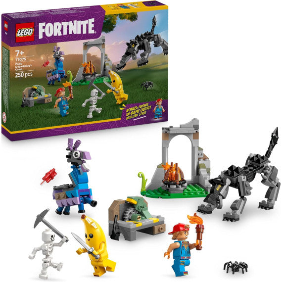 Lego Fortnite - Campo di Bananita e Starter - Lego 77075 con Lupo,Lama delle Scorte, 3 Minifigure e un Falò Anni 7+ 250pz