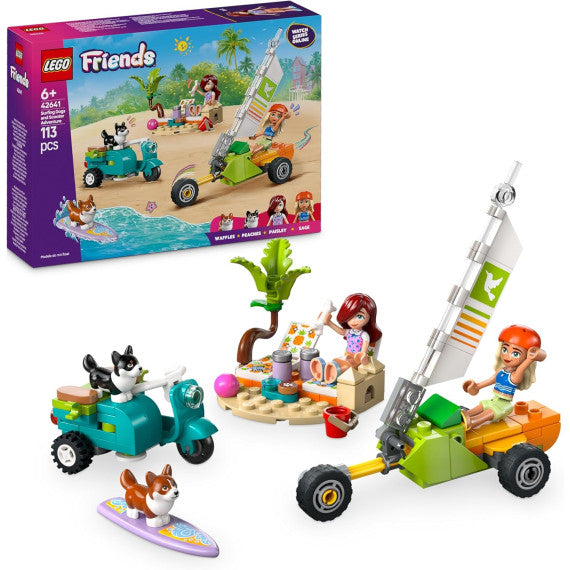 Lego Friends - Avventure canine su windskate e sidecar - Lego 42641 con Vecioli, Tavola da Surf, Personaggi e Cani 113pz Anni 6+