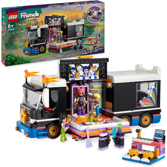Lego Friends - Tour Bus delle pop star - Lego 42619 Autobus Giocattolo e 4 Mini Bamboline 845pz Anni 8+