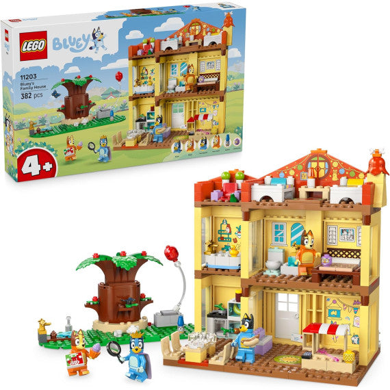 Lego Bluey - Casa della Famiglia di Bluey - Lego 11203 Stanze, Giardino, 4 Minifigure 382pz Anni 4+