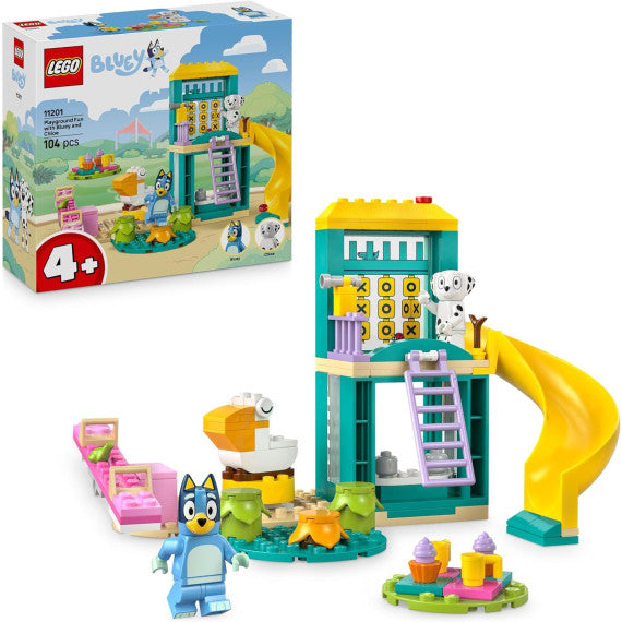 Lego Bluey - Divertimento al parco giochi di Bluey e Chloe - Lego 11201 con 2 Minifigure, Saliscendi, Scivolo 104pz Anni 4+