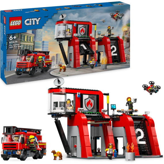 Lego City - Caserma dei pompieri e autopompa - Lego 60414 6 Minifigure, Cane e Accessori Anni 6+ 843pz