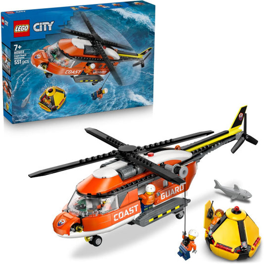 Lego City - Elicottero della Guardia Costiera - Lego 60503 con Porte Scorrevoli, Verricello, 4 Minifigure e squalo Anni 7+ 551pz