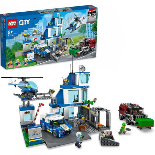 Lego City - Stazione di Polizia - Lefo 60316 con Elicottero, Macchina e Camion della Spazzatura Anni 6+ 668pz