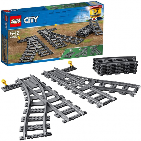 Lego City - Trains Scambi Ferroviari - Lego 60238 4 binari curvi,1 con scambio destro e 1 sinistro Anni 5-12 8pz