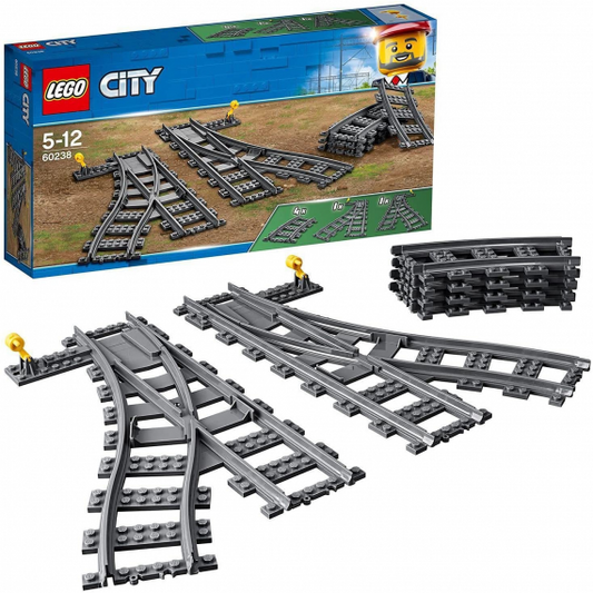 Lego City - Trains Scambi Ferroviari - Lego 60238 4 binari curvi,1 con scambio destro e 1 sinistro Anni 5-12 8pz