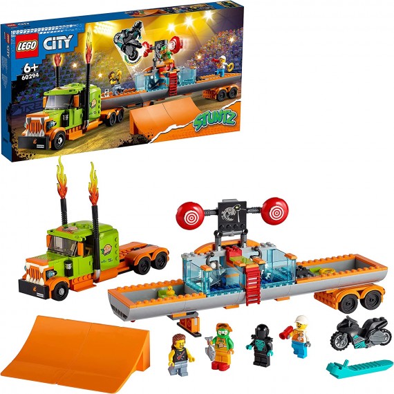 Lego City - Truck dello Stunt Show - LEGO 60294 Moto giocattolo con Meccanismo a Spinta, Dunk Tank, Minifigure di Pilota ANNI 6+