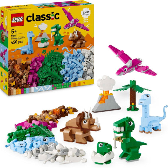 Lego Classic - Dinosauri creativi - Lego 11041 T. rex , il triceratopo, il pterosauro, il brontosauro 450pz Anni 5+