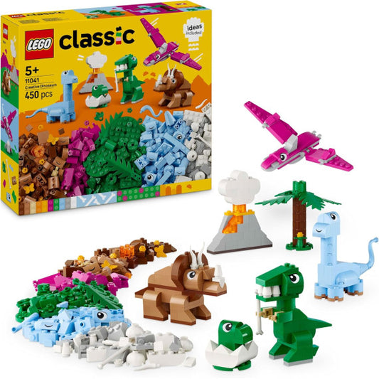 Lego Classic - Dinosauri creativi - Lego 11041 T. rex , il triceratopo, il pterosauro, il brontosauro 450pz Anni 5+
