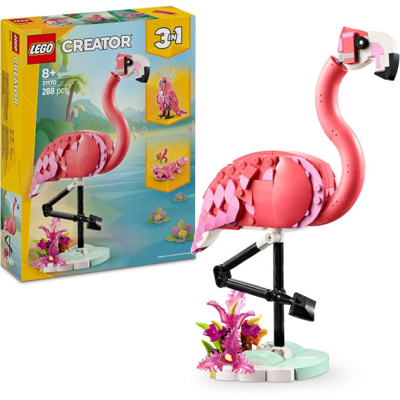 Lego Creator 3in1 - Animali selvatici: fenicottero rosa - Lego 31170 Si Trasforma in Pappagallo Cacatua o Axolotl Anni 8+ 288pz