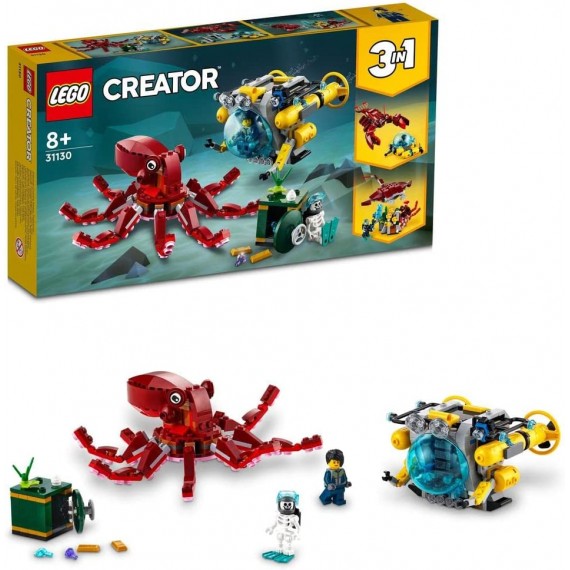 Lego Creator 3in1 - Missione Tesoro sommerso - Lego 31130 con polpi, aragosta, raggio manta, 2 minifigure ANNI 8+