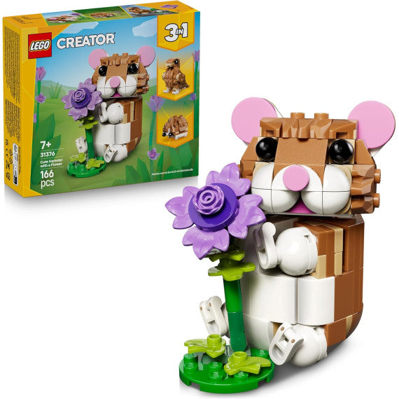 Lego Creator 3in1 - Simpatico criceto con fiore - Lego 31376 costruisci un riccio o un’aquila o un criceto 166pz Anni 7+