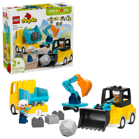 Lego Duplo - Veicoli da cantiere 3 in 1 - Lego 10475 include 2 personaggi 22pz Anni 2+
