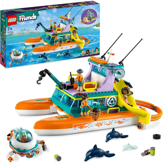 Lego Friends - Catamarano di salvataggio - Lego 41734 Barca Giocattolo con Figure di Animali e Sottomarino 717pz  Anni 7+