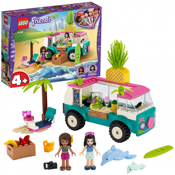 Lego Friends - Il Furgone dei Frullati - Playset con Emma, 2 Delfini e Una Spiaggia - 41397