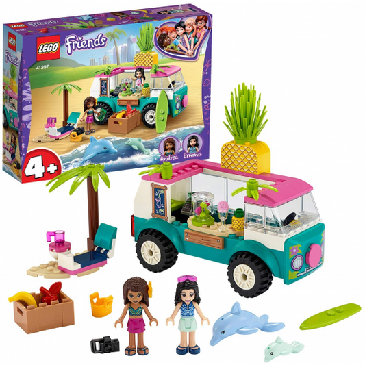 Lego Friends - Il Furgone dei Frullati - Playset con Emma, 2 Delfini e Una Spiaggia - 41397