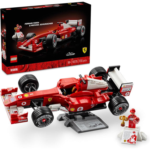 Lego Icons - Ferrari F2004 e Michael Schumacher - Lego 11375 Set con Motore V10 e Minifigure del Pilota 735pz Anni 18+