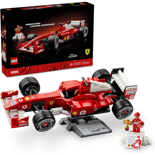 Lego Icons - Ferrari F2004 e Michael Schumacher - Lego 11375 Set con Motore V10 e Minifigure del Pilota 735pz Anni 18+