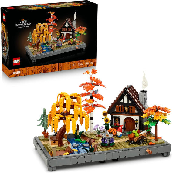 Lego Icons - Giardino autunnale del cottage - Lego 10371 con Casa, 4 Alberi, Animali e Fiori 1102pz Anni 18+