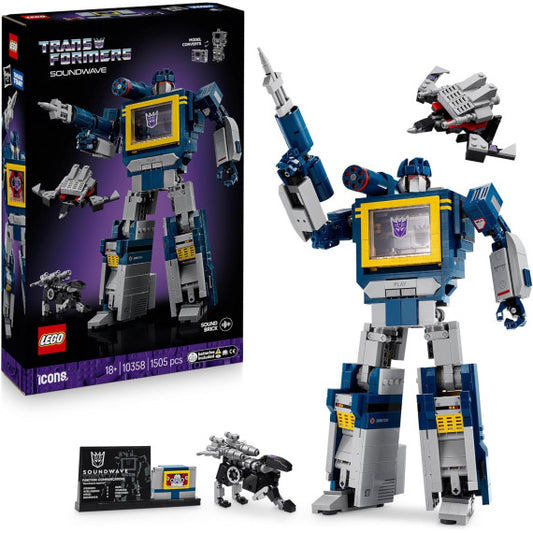 Lego Icons - Transformers: Soundwave - Lego 10358 Esclusivo con Figure Trasformabili tra cui Laserbeak e Ravage 1505pz Anni 18+
