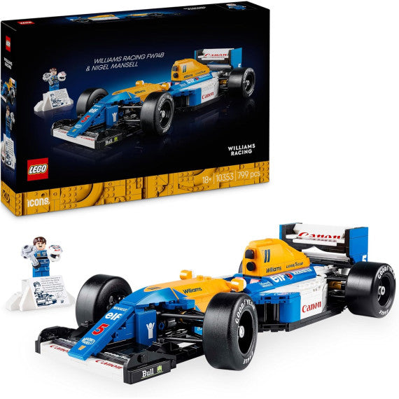 Lego Icons - Williams Racing FW14B e Nigel Mansell - Lego 10353 Modellino di Auto F1 con trofeo e pilota 799pz Anni 18+