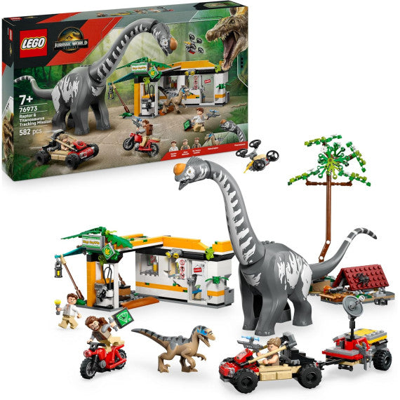 Lego Jurassic World - Alla ricerca del Raptor e del Titanosauro - Lego 76973 2 Dinosauri,Fuoristrada, Moto Anni 7+ 582pz