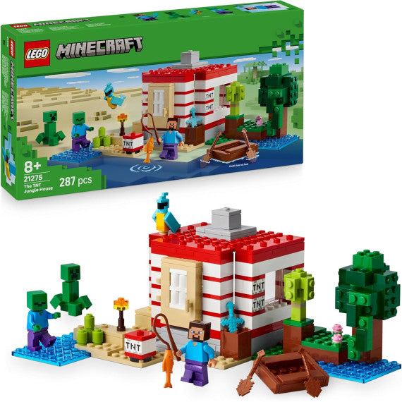 Lego Minecraft - Casa nella giungla esplosiva - Lego 21275 Barca, Figure di Steve, Creeper e Zombie, Funzione TNT 287pz Anni 8+