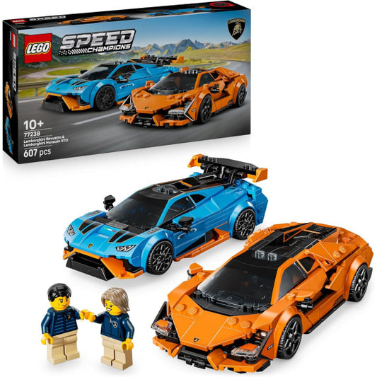 Lego Speed Champions - Lamborghini Revuelto e Huracán STO - Lego 77238 2 bolidi con 2 Minifigure dei Piloti Anni 10+ 607pz